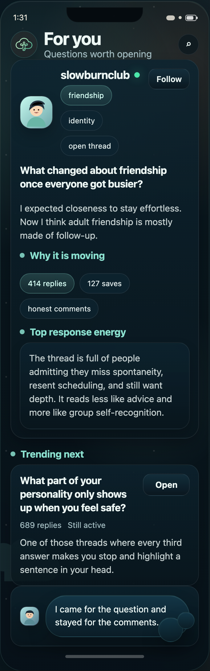 Kindred Within feed prototype screen